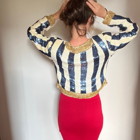 Vintage Scarlet Rage Sequin Beaded Top sz med. Chanel aspired. - Picture 5 of 11
